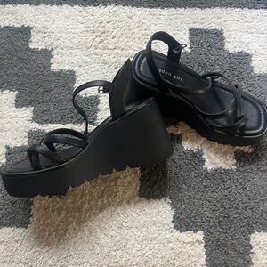 Madden Girl Black Strappy Wedges